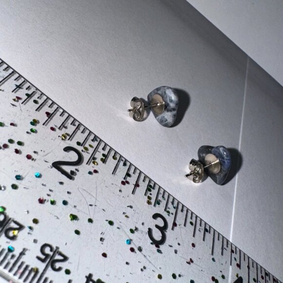 12 Mm Heart Shaped Sodalite Post Earrings - Picture 4 of 12